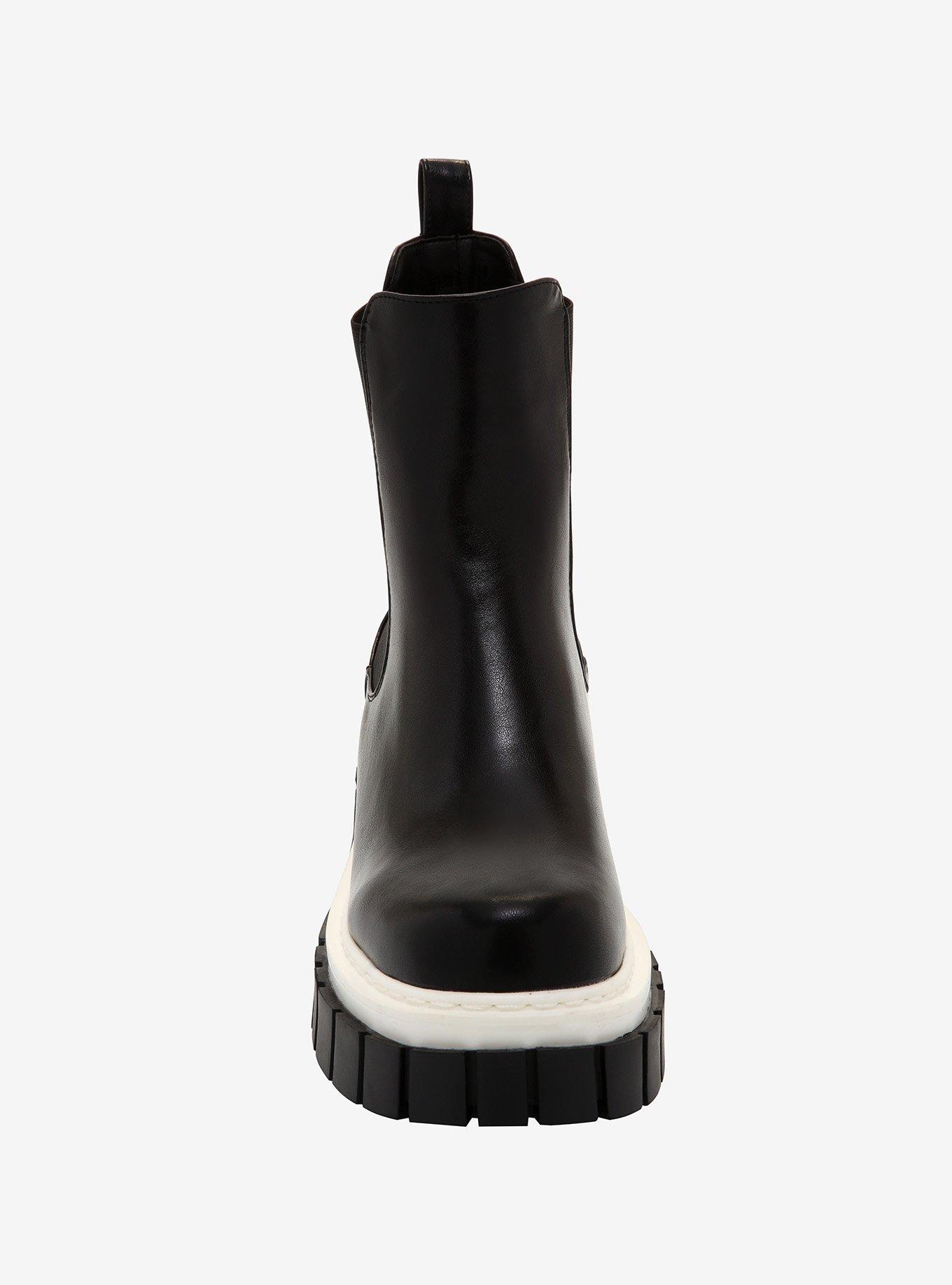 Black Faux Leather Slip-On Color-Block Platform Booties, BLACK, alternate