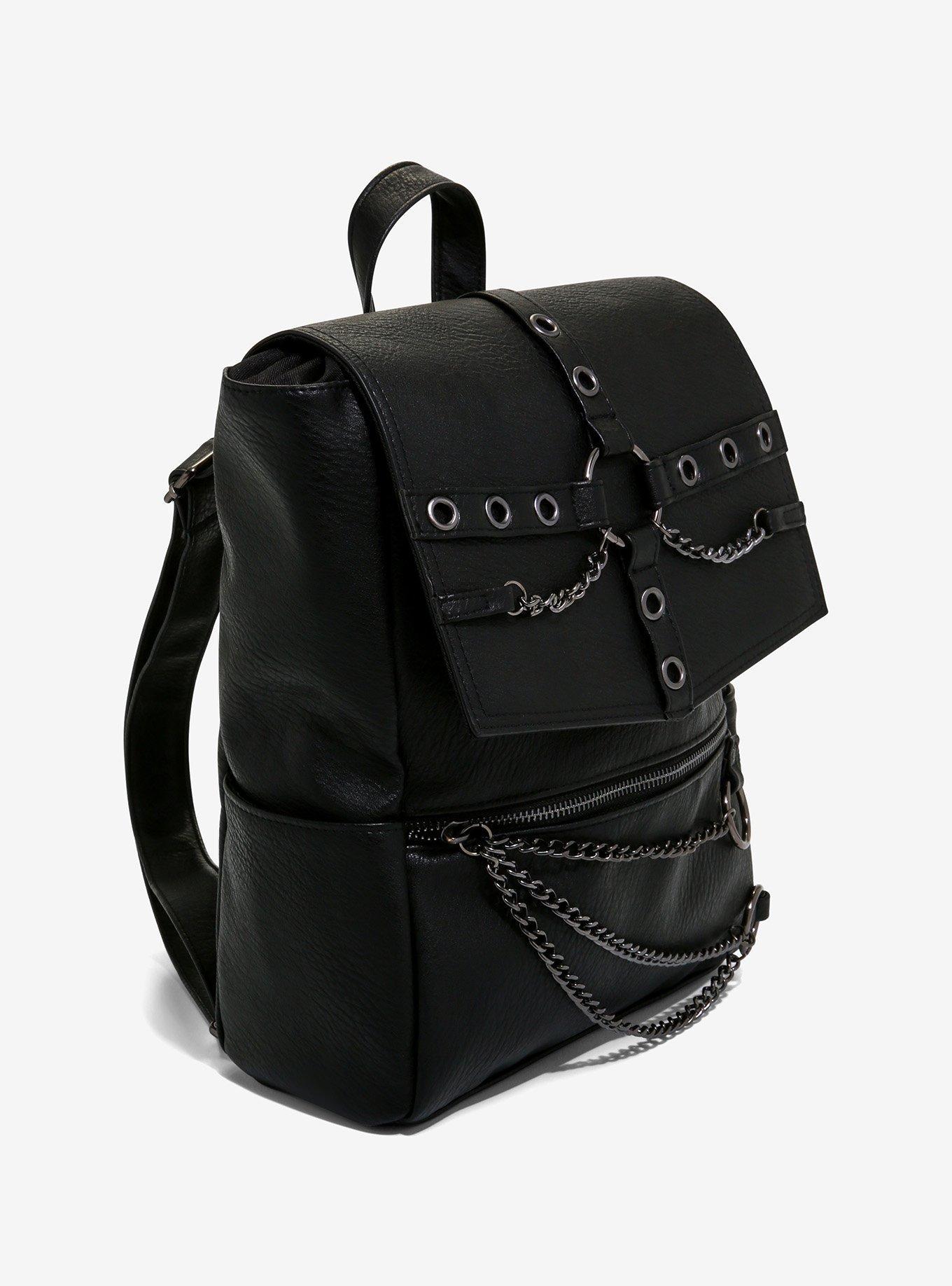 Black Grommet O-Ring Chain Mini Backpack, , alternate