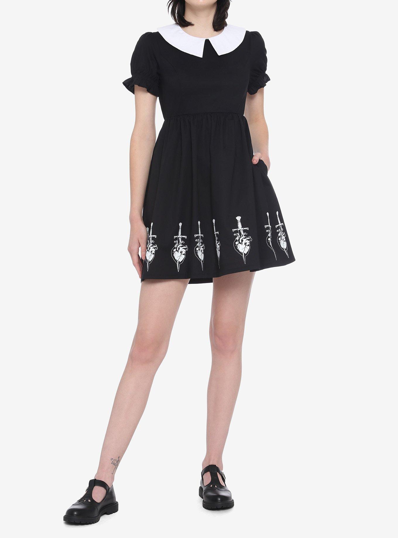 Dagger Heart Collar Dress, BLACK, alternate