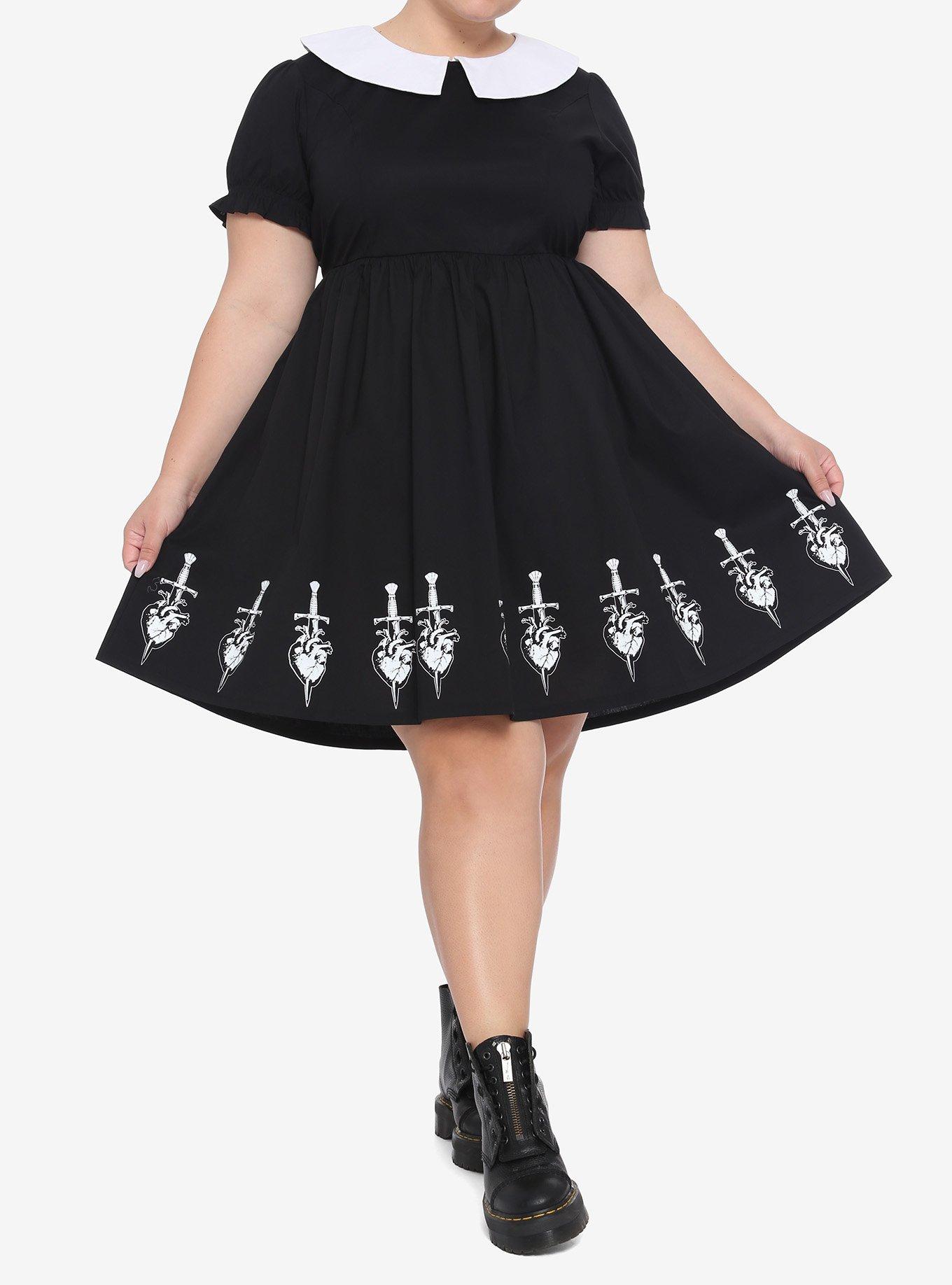 Dagger Heart Collar Dress Plus Size, BLACK, alternate