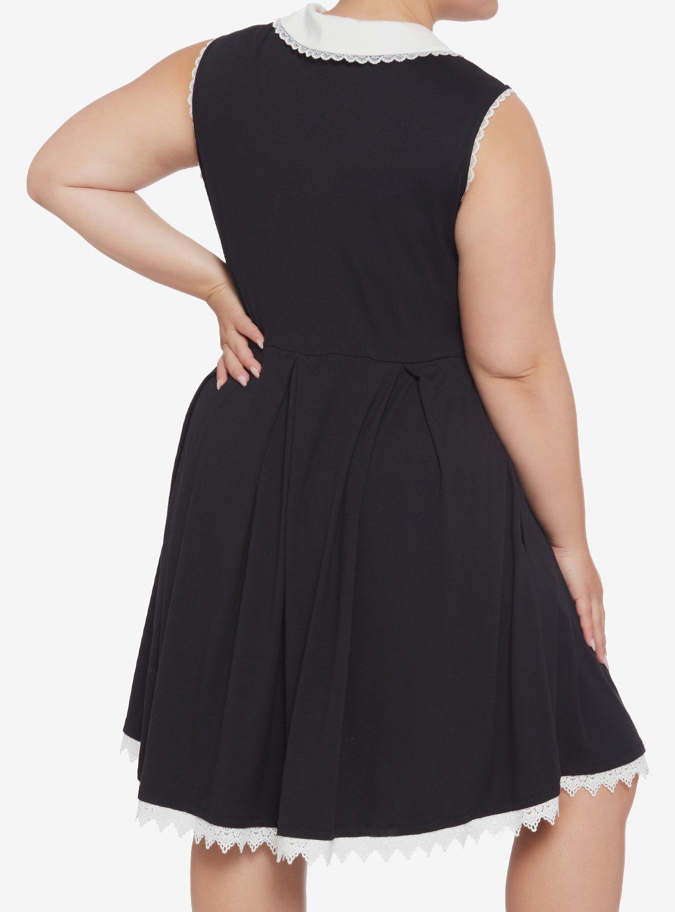 Mushroom Collar Lace Trim Dress Plus Size, BLACK, alternate