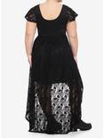 Black Lace-Up Front Skull Lace Hi-Low Dress Plus Size, BLACK, alternate
