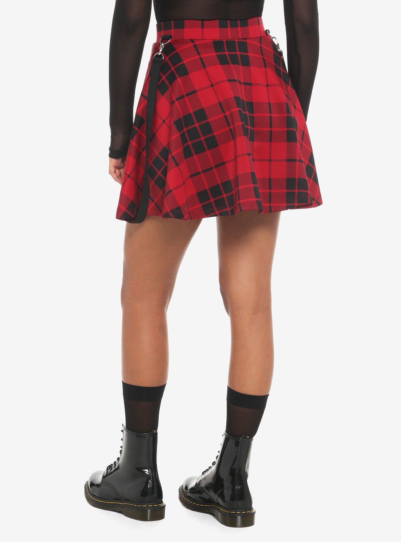 Red Plaid O-Ring Suspender Skirt, PLAID - RED, alternate