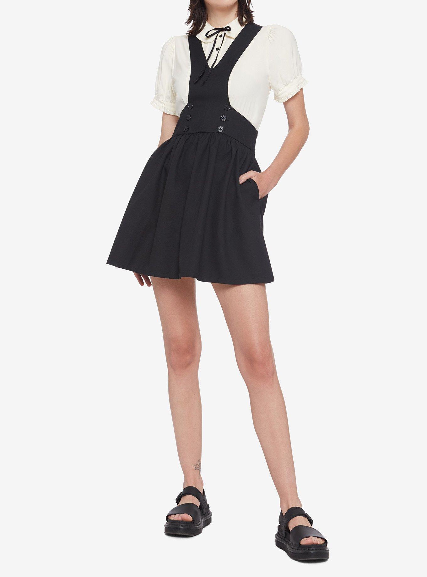 Black Bib Suspender Skirt, BLACK, alternate