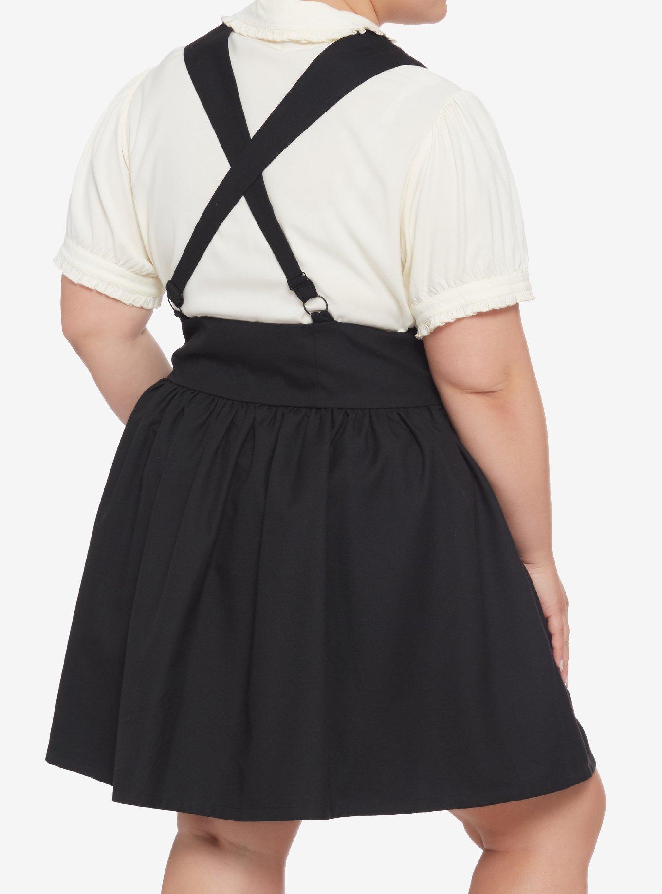 Black Bib Suspender Skirt Plus Size, BLACK, alternate