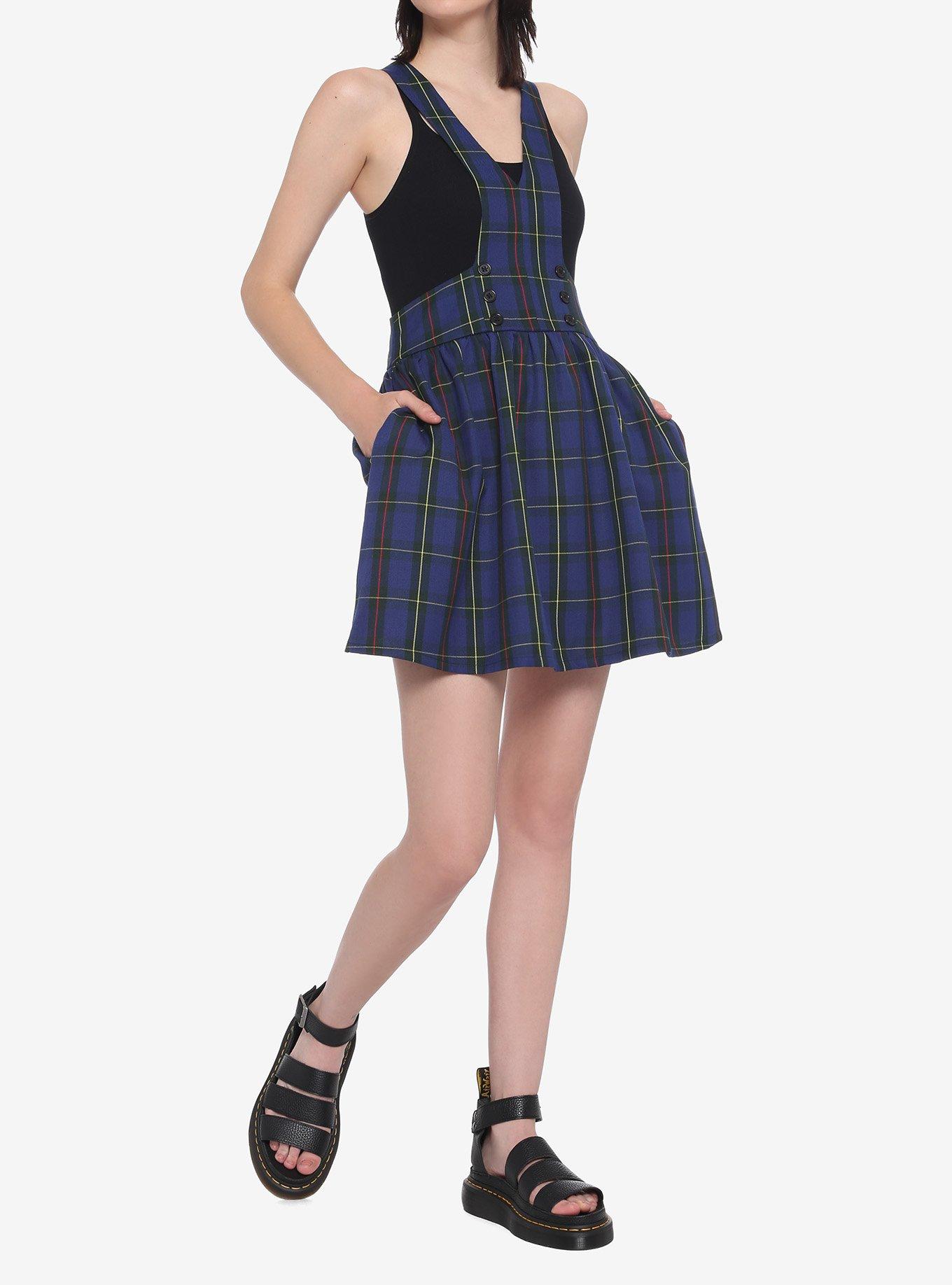 Blue Plaid Bib Suspender Skirt, PLAID, alternate