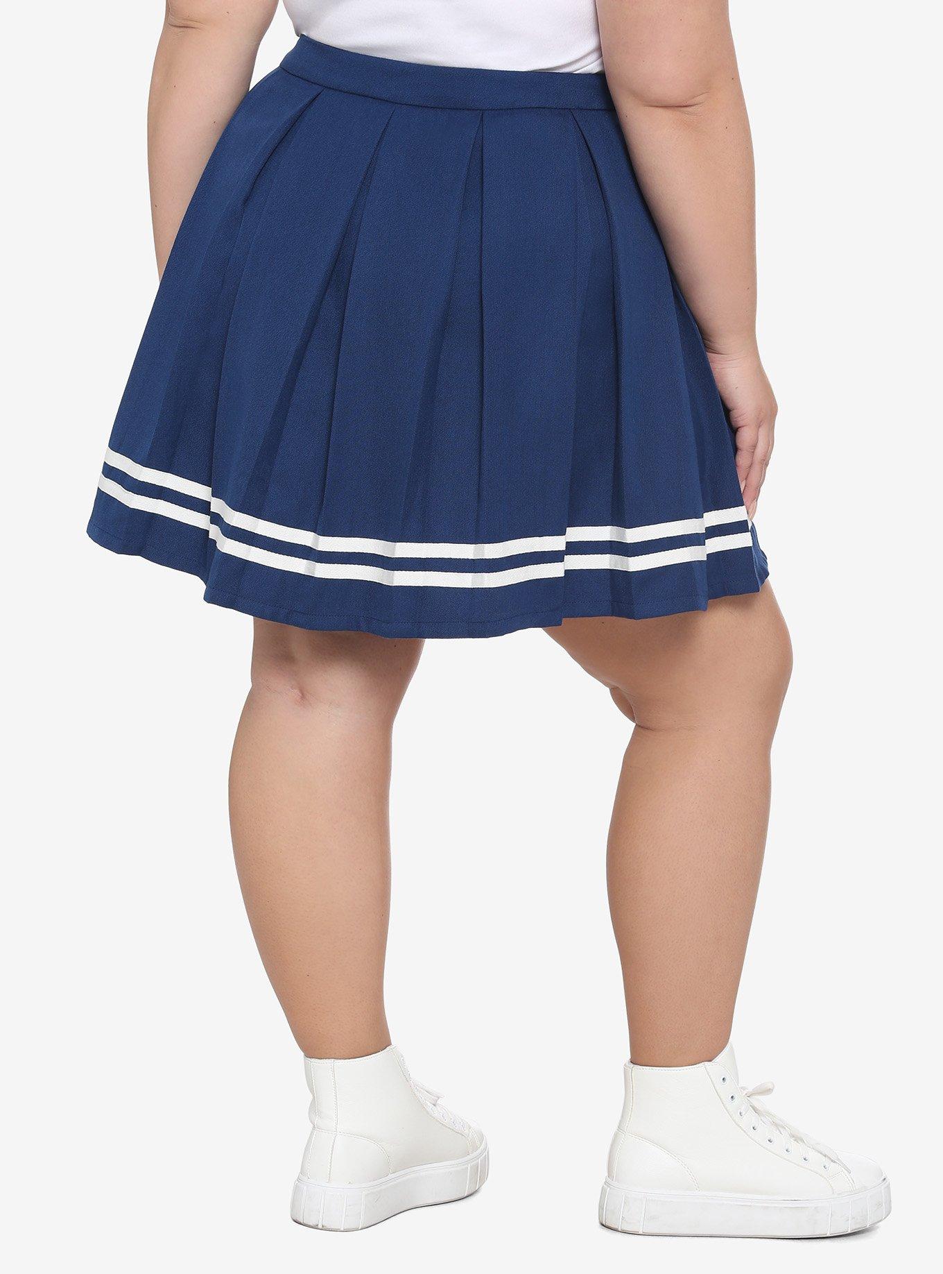 Navy Pleated Cheer Skirt Plus Size, NAVY, alternate
