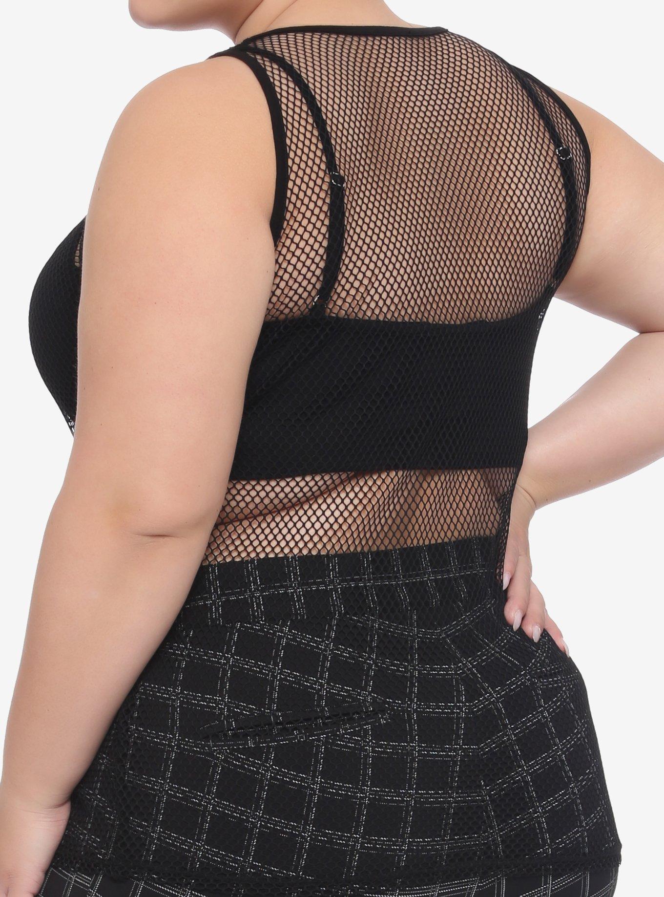 Black Fishnet Girls Tank Top Plus Size, BLACK, alternate