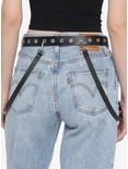 Black Heart Grommet Strap Chain Faux Leather Belt, BLACK, alternate