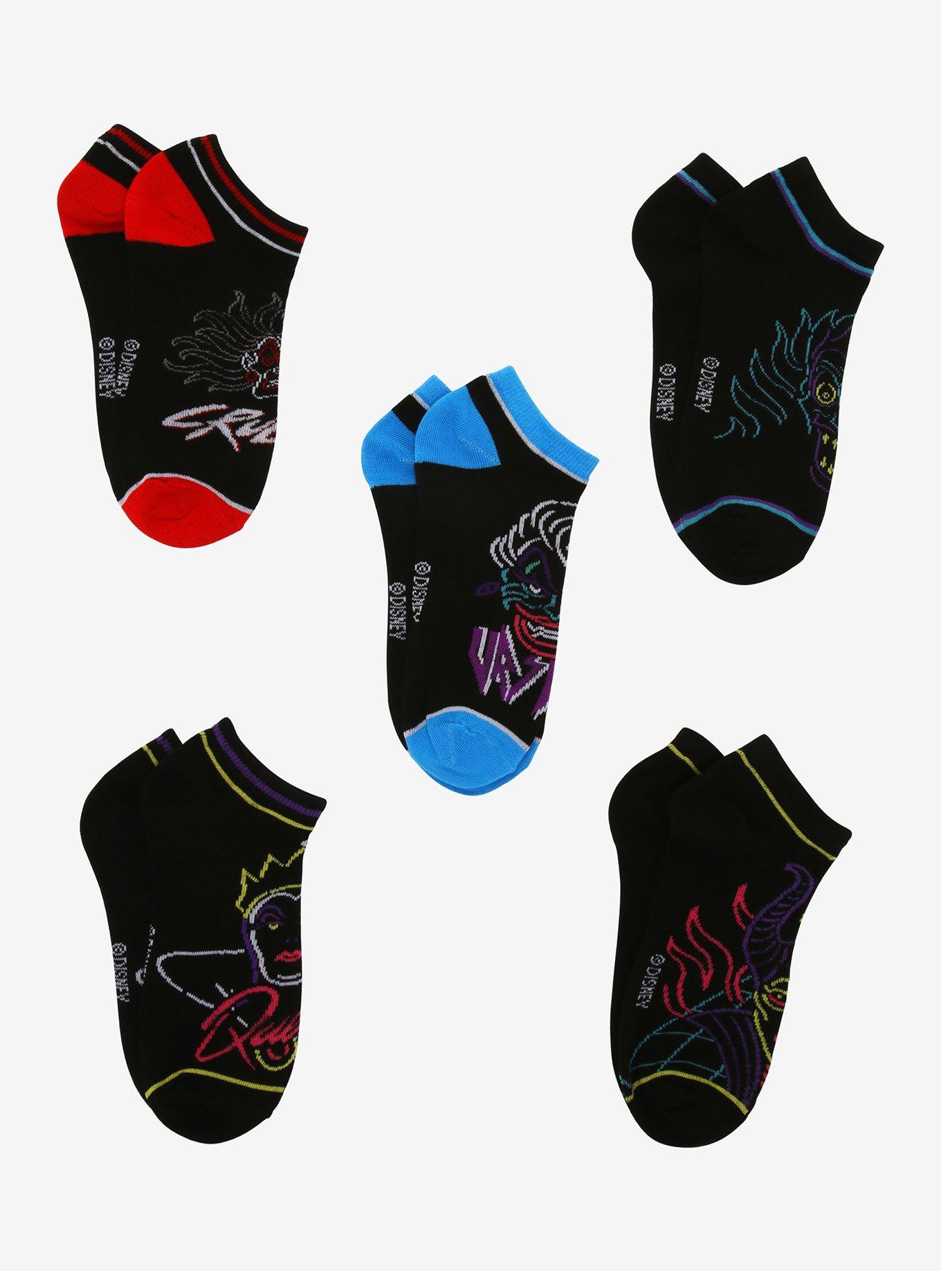 Disney Villains Neon No-Show Socks 5 Pair, , alternate