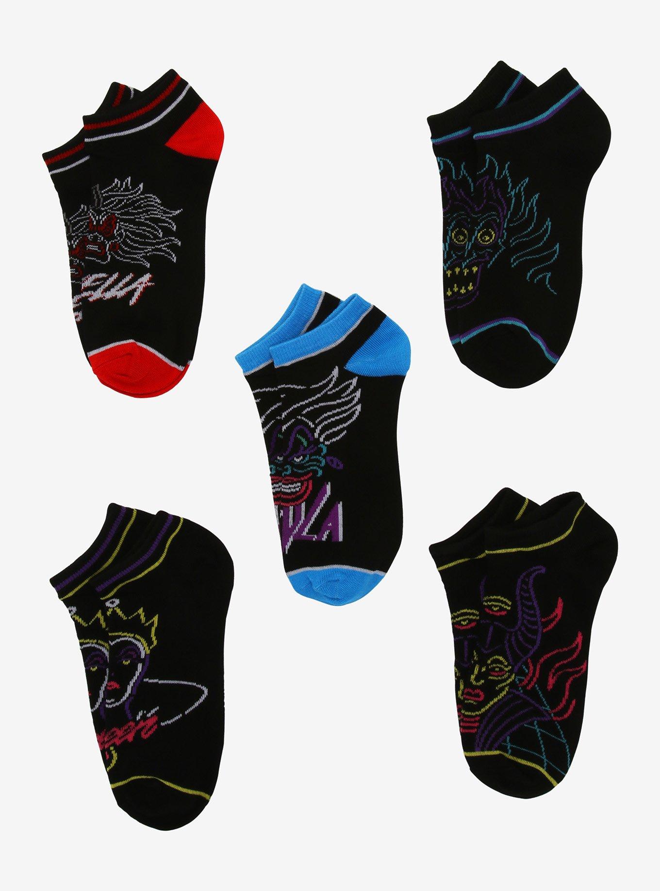 Disney Villains Neon No-Show Socks 5 Pair, , alternate