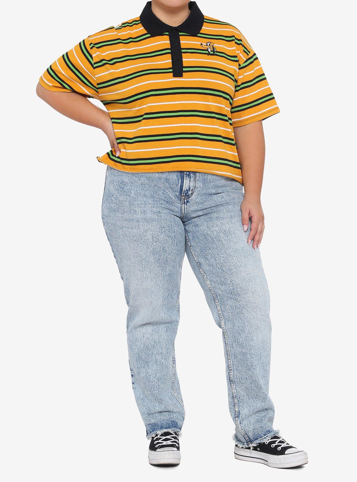 Disney Pluto Stripe Girls Crop Polo Shirt Plus Size, MULTI, alternate