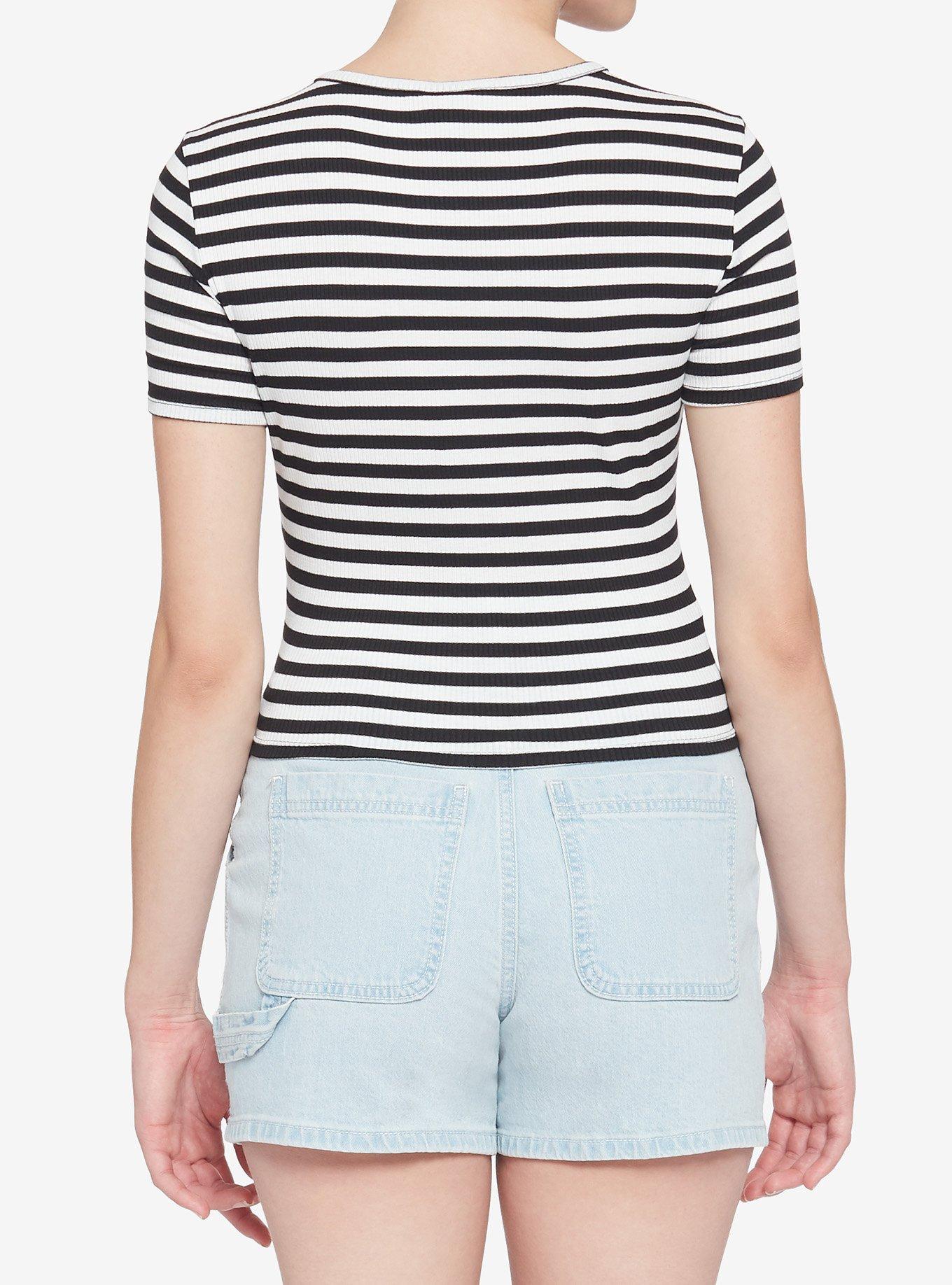 Disney Mickey Mouse Black & White Stripe Girls Baby T-Shirt, WHITE, alternate