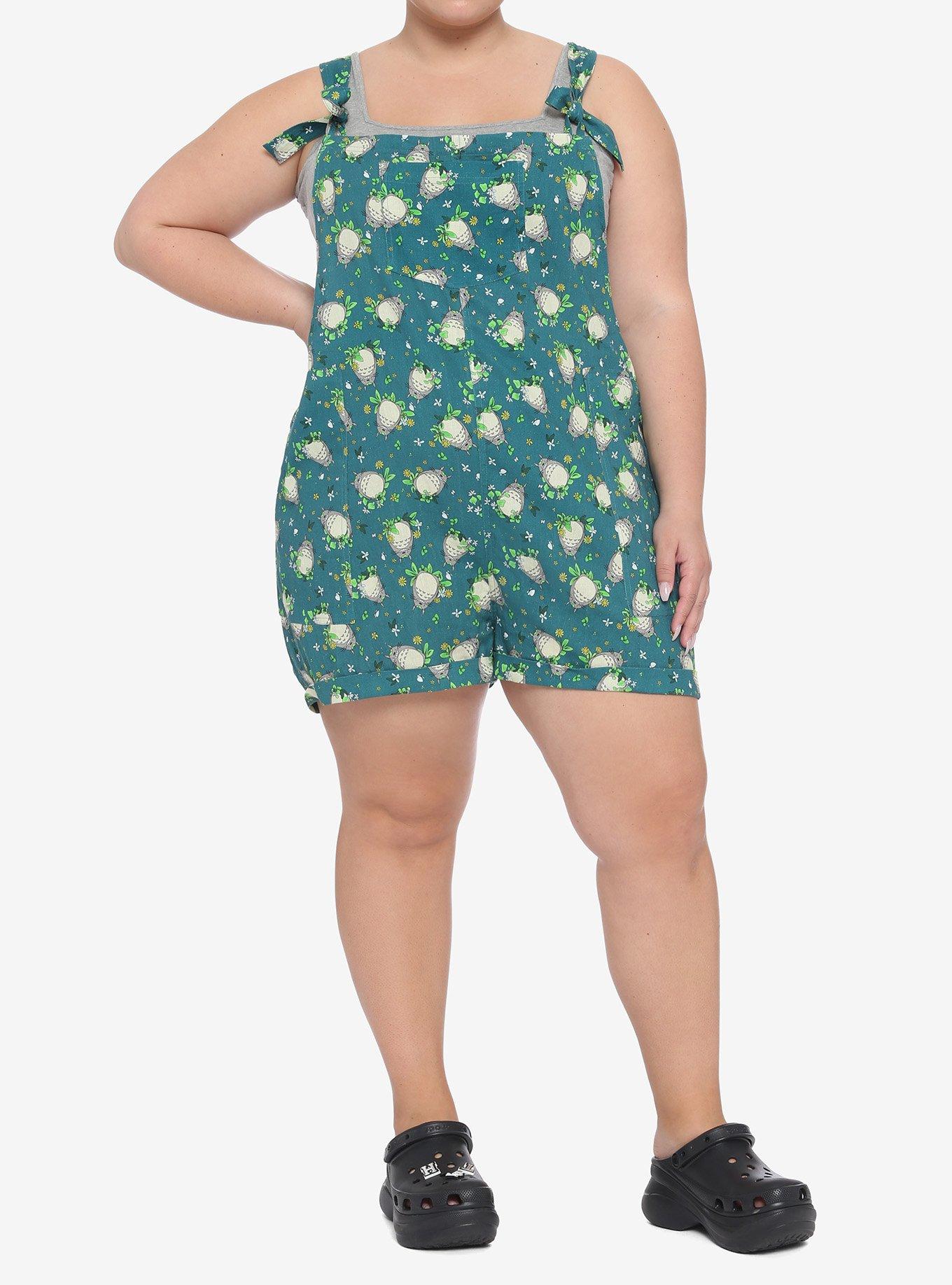 Studio Ghibli My Neighbor Totoro Leaves Tie Linen Shortalls Plus Size, MULTI, alternate