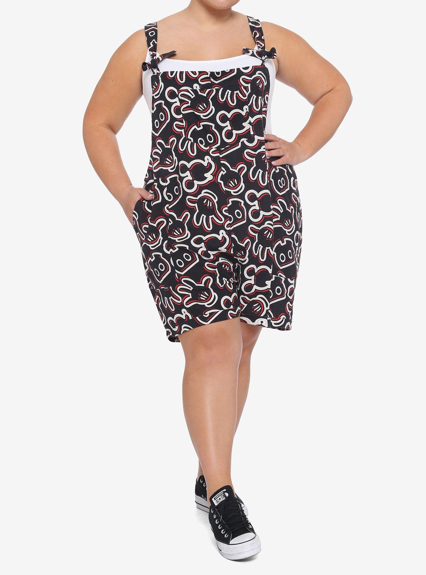 Disney Mickey Mouse Outline Tie Linen Shortalls Plus Size, MULTI, alternate