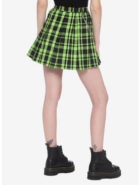 Green & Black Plaid Pleated Chain Skirt, , hi-res
