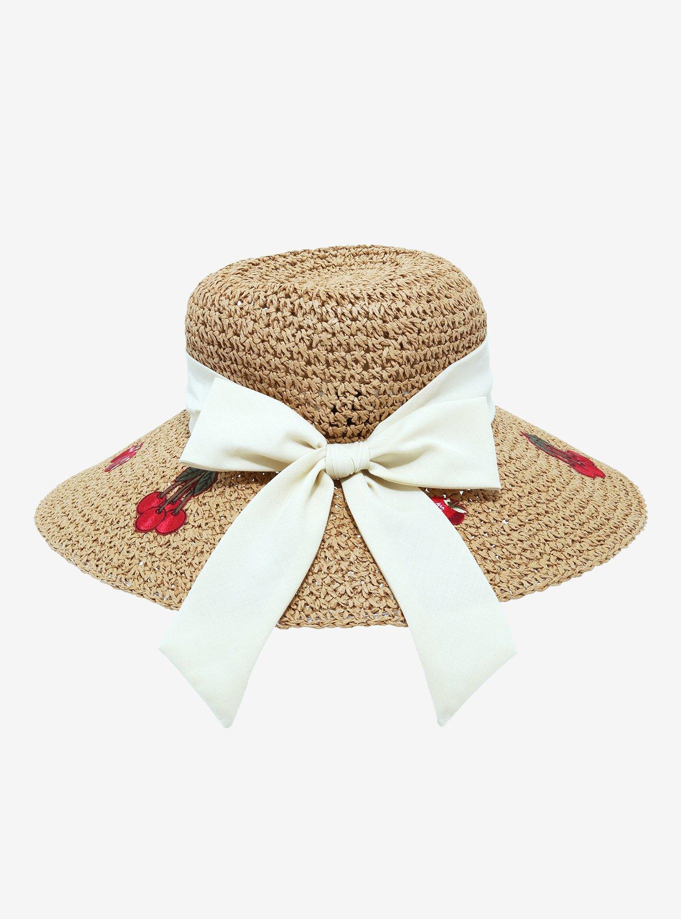 Strawberry Cherry Floppy Straw Hat, , alternate