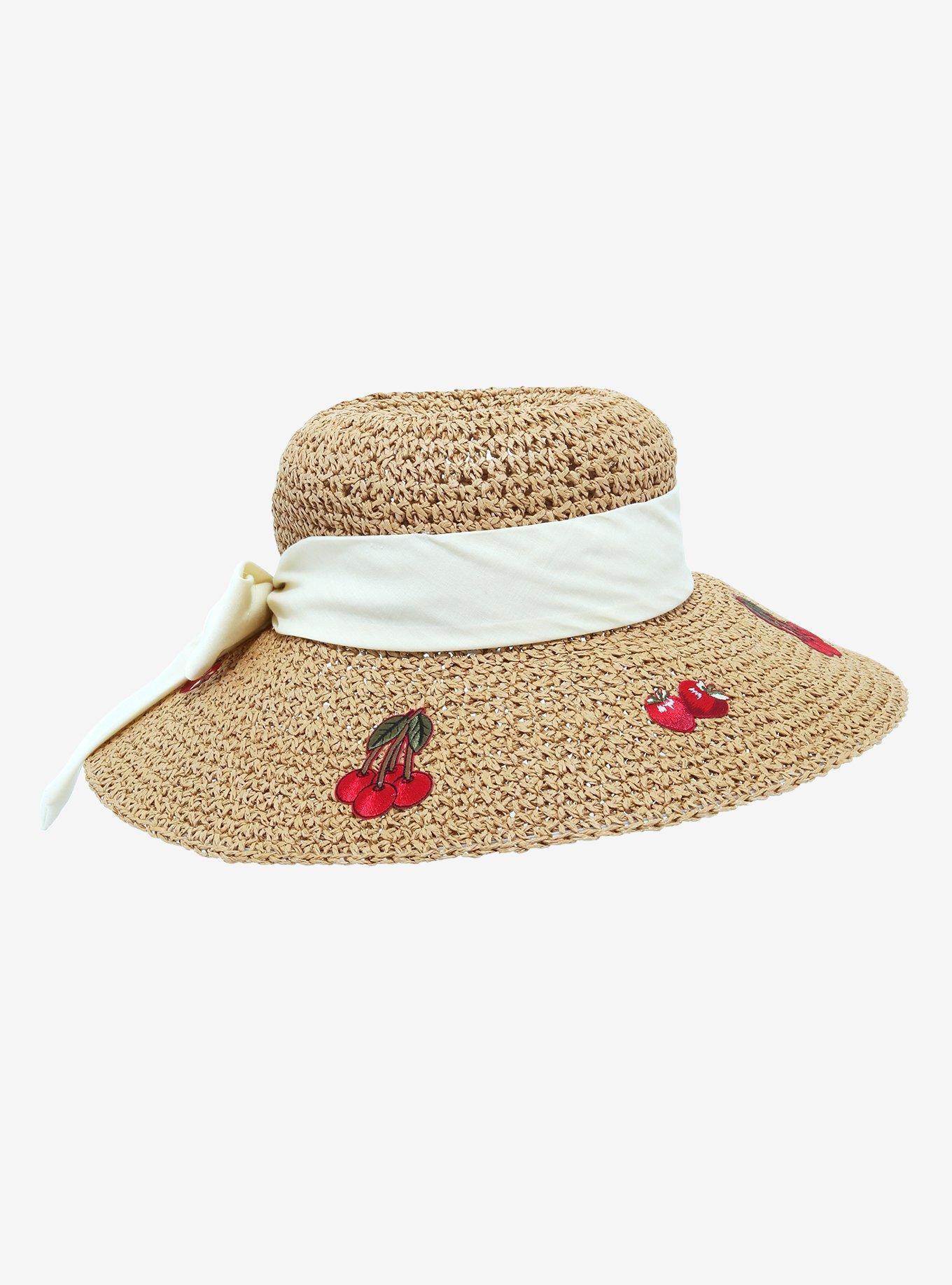 Strawberry Cherry Floppy Straw Hat, , alternate