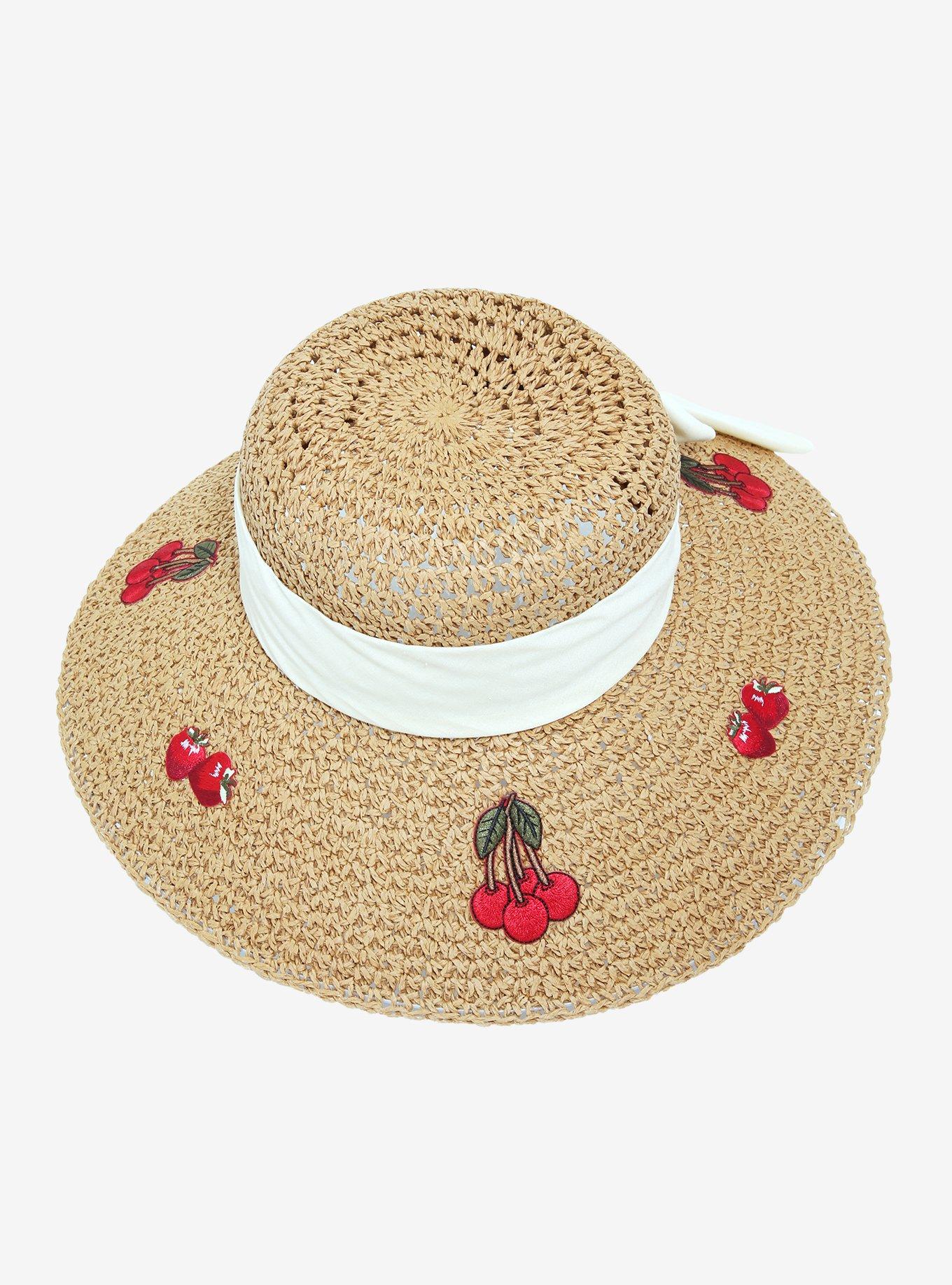 Strawberry Cherry Floppy Straw Hat, , alternate