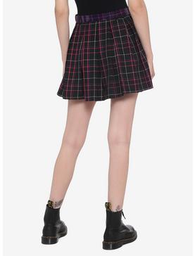 Black Purple Pink Plaid Pleated Skirt With O-Ring Belt, , hi-res