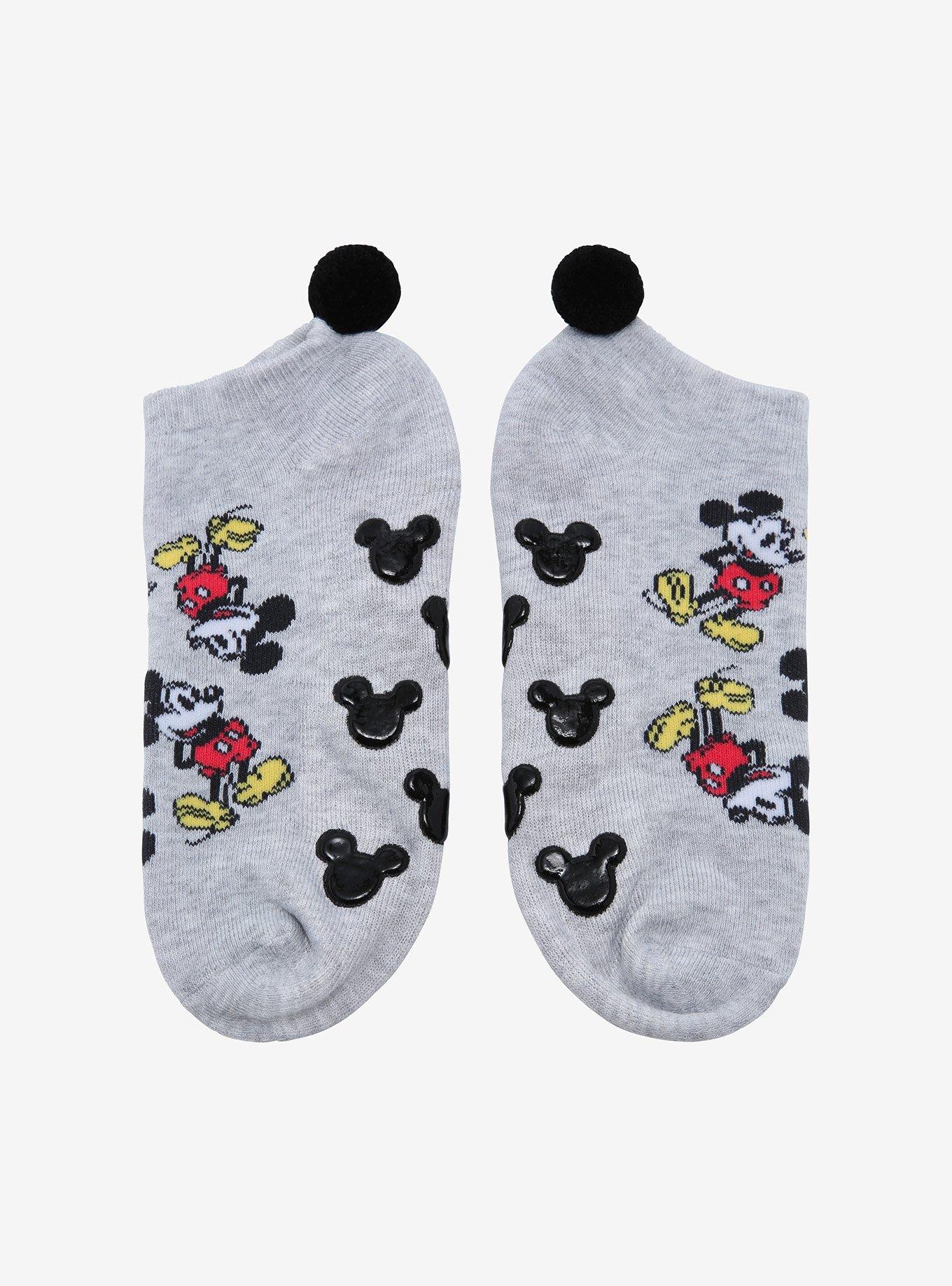 Disney Mickey Mouse Pom No-Show Grip Socks, , alternate