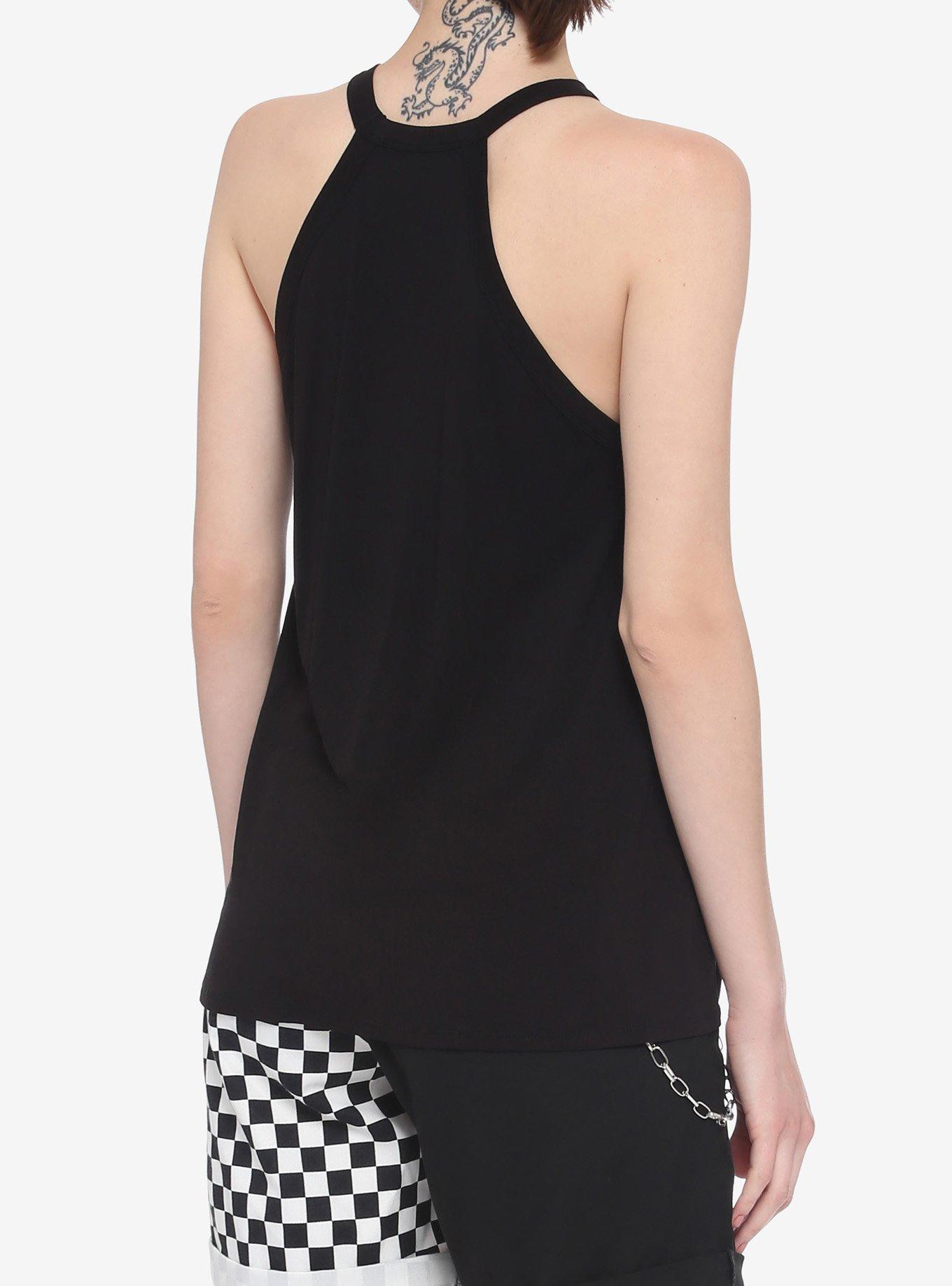 Dead Inside Coffin Mesh Girls High Neck Tank Top, BLACK, alternate