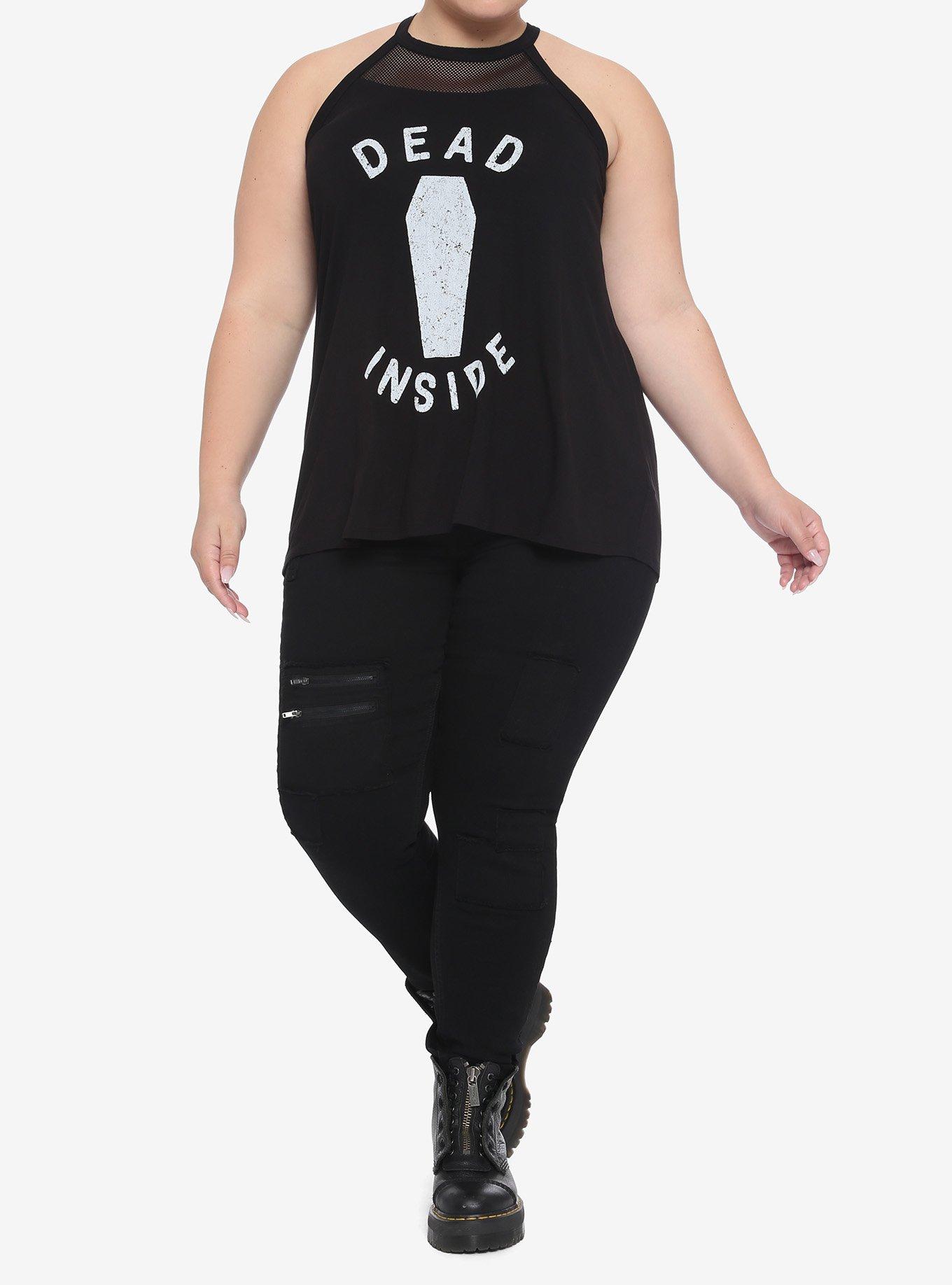 Dead Inside Coffin Mesh Girls High Neck Tank Top Plus Size, BLACK, alternate