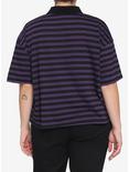 Black & Purple Stripe Coffin Oversized Girls Crop Polo Shirt Plus Size, STRIPE - PURPLE, alternate