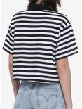 Planchette Black & White Stripe Oversized Girls Crop Polo Shirt, STRIPE - WHITE, alternate