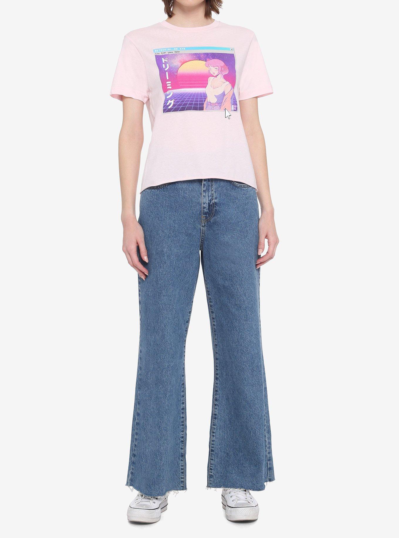 Anime Vaporwave Girls Crop T-Shirt, PINK, alternate