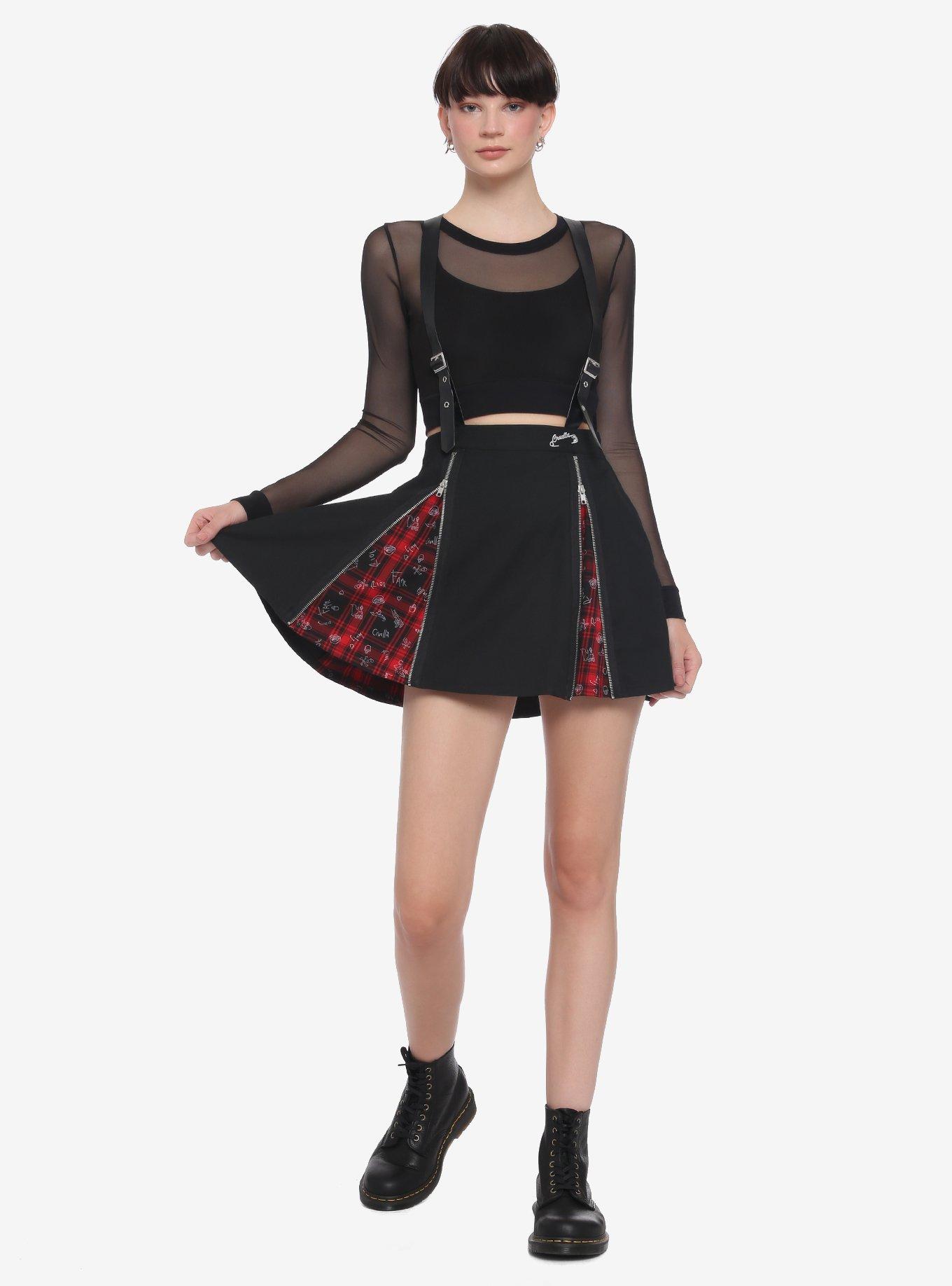 Her Universe Disney Cruella Zipper Pleated Suspender Skirt, MULTI, alternate
