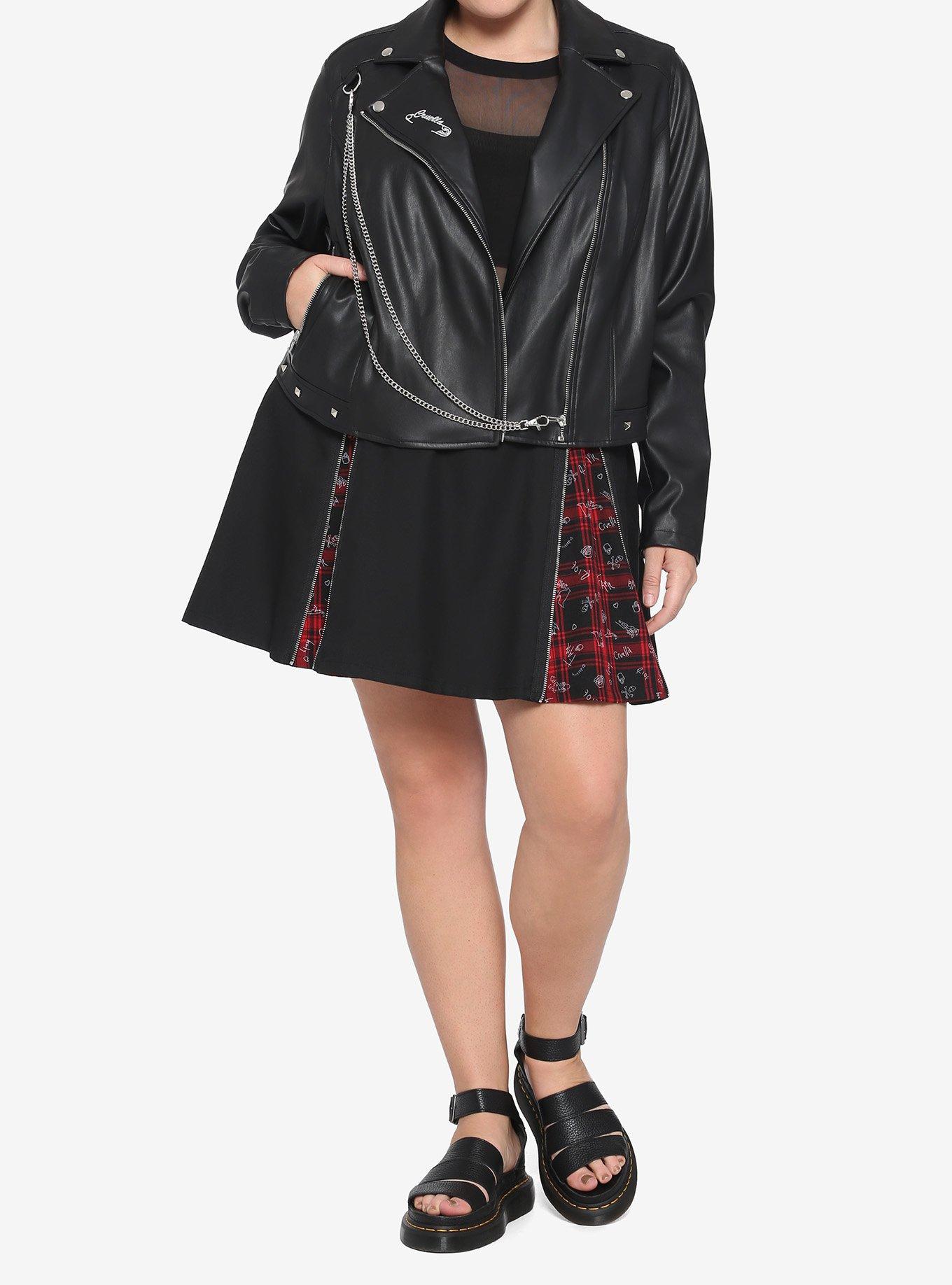 Her Universe Disney Cruella Speak Of The De Vil Chain Girls Moto Jacket Plus Size, WHITE, alternate