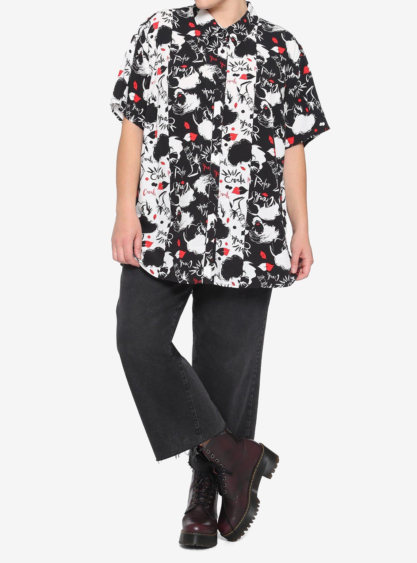 Her Universe Disney Cruella Black & White Oversized Girls Woven Button-Up Plus Size, WHITE, alternate