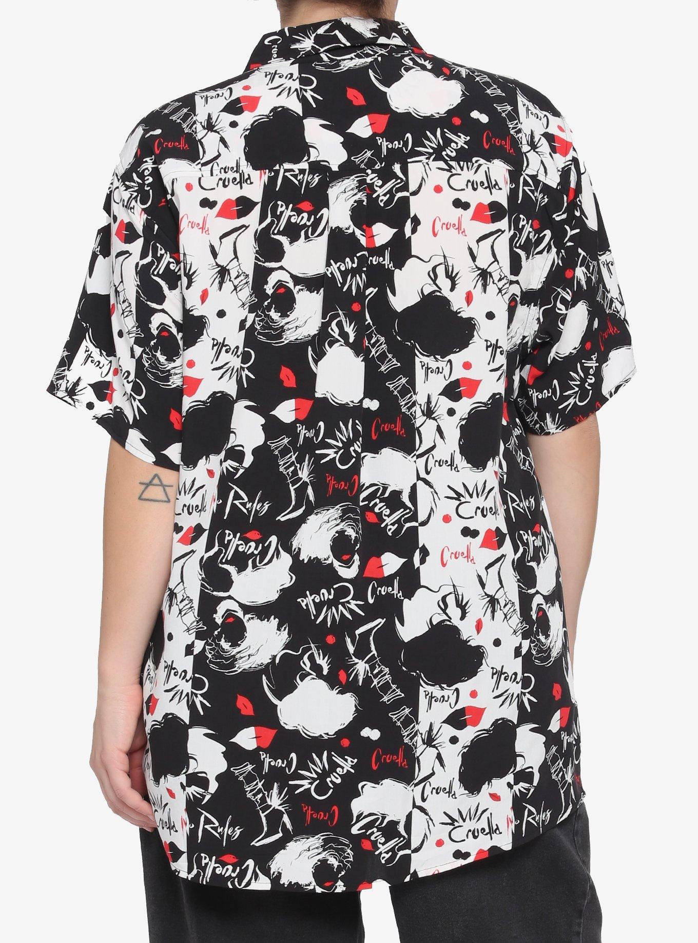 Her Universe Disney Cruella Black & White Oversized Girls Woven Button-Up Plus Size, WHITE, alternate