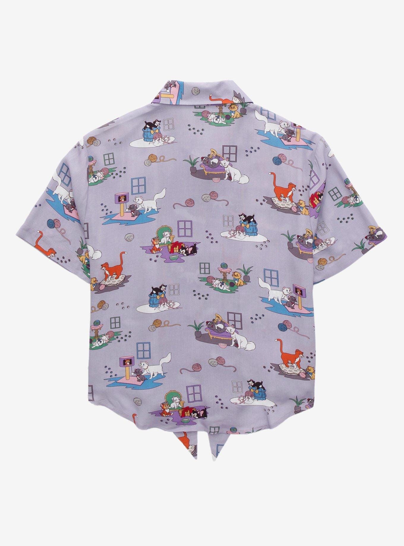 Disney Cats Women's Woven Tie-Front Top - BoxLunch Exclusive, LIGHT PURPLE, alternate