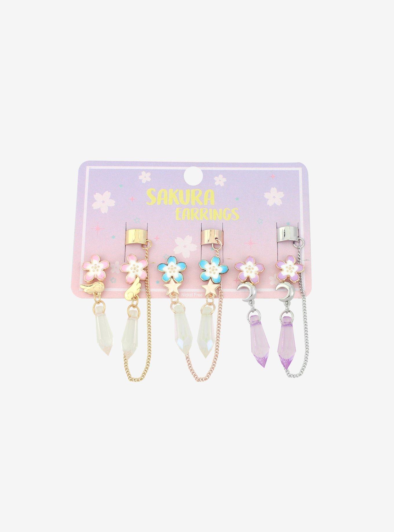 Sakura Blossom Crystal Cuff Earring Set, , alternate