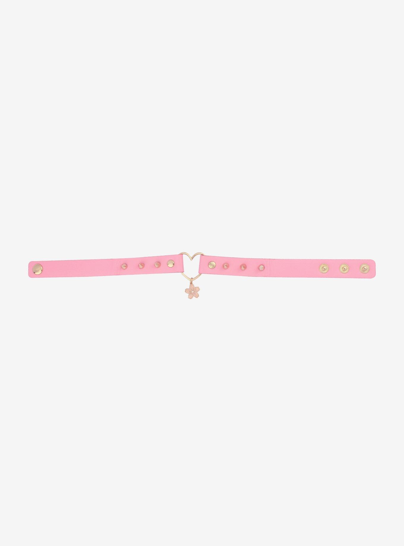 Pink Sakura Blossom Heart-Ring Spike Choker, , alternate