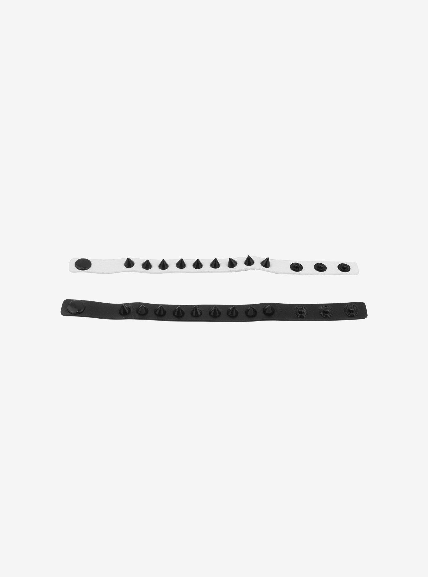 Black Spike Faux Leather Bracelet Set, , alternate