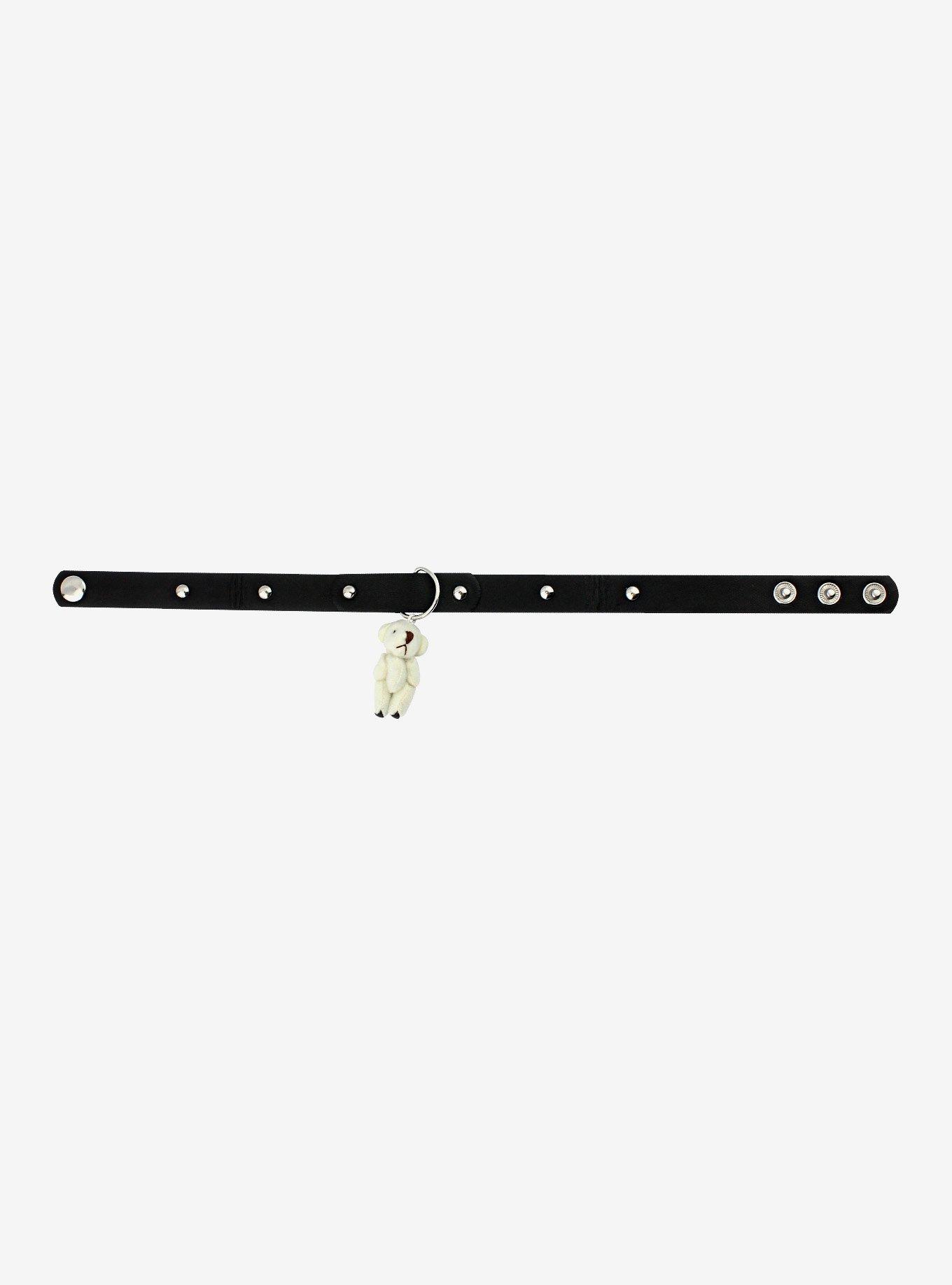 Teddy Bear Plush Faux Leather Choker, , alternate