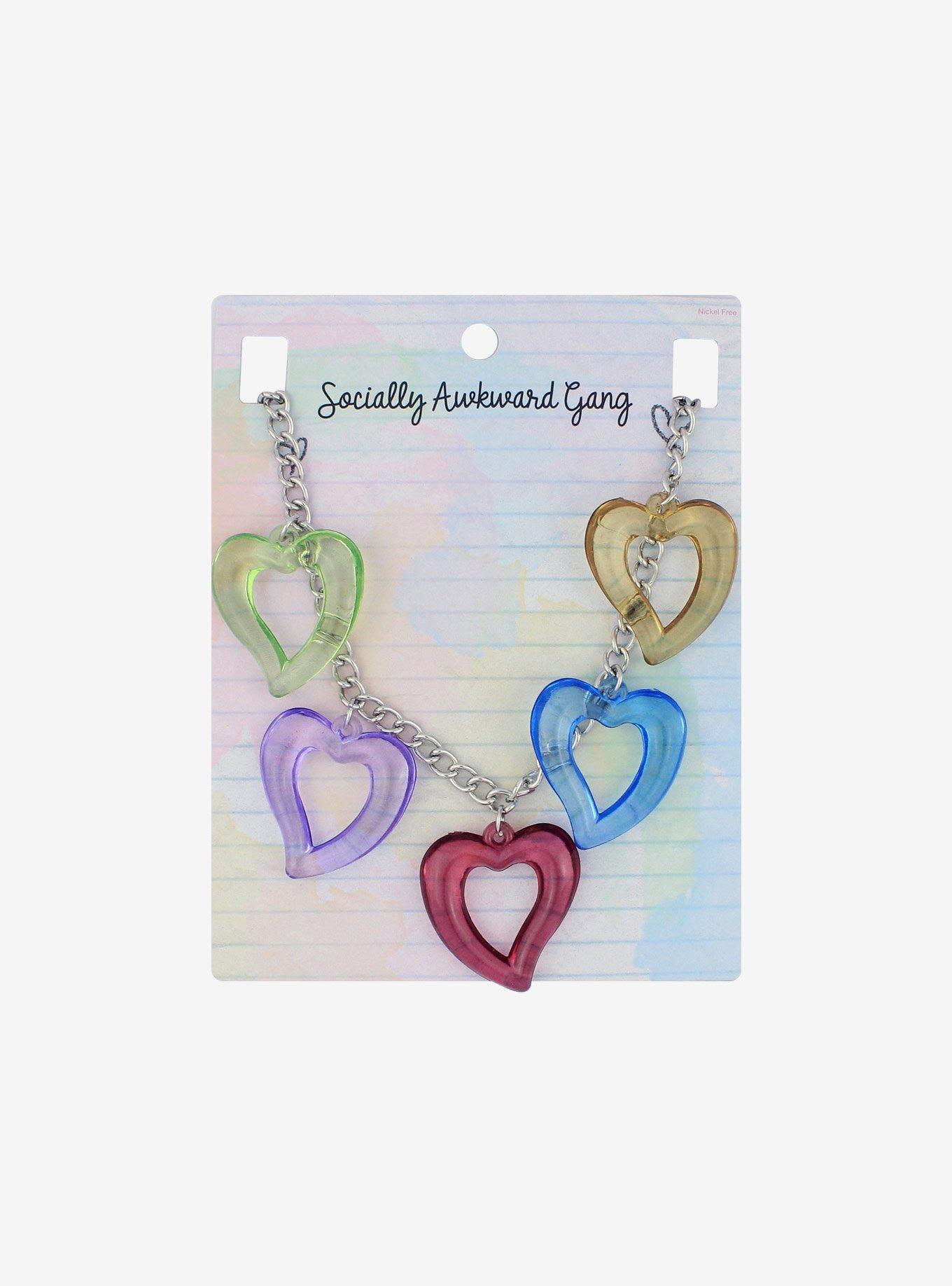 Multicolor Heart Charm Necklace, , alternate