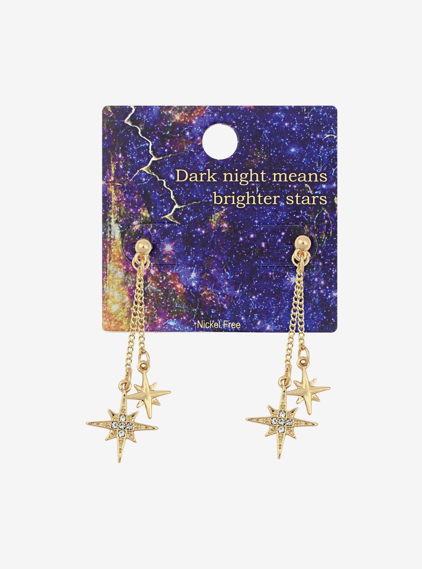 Gold CZ Star Dangle Earrings, , alternate