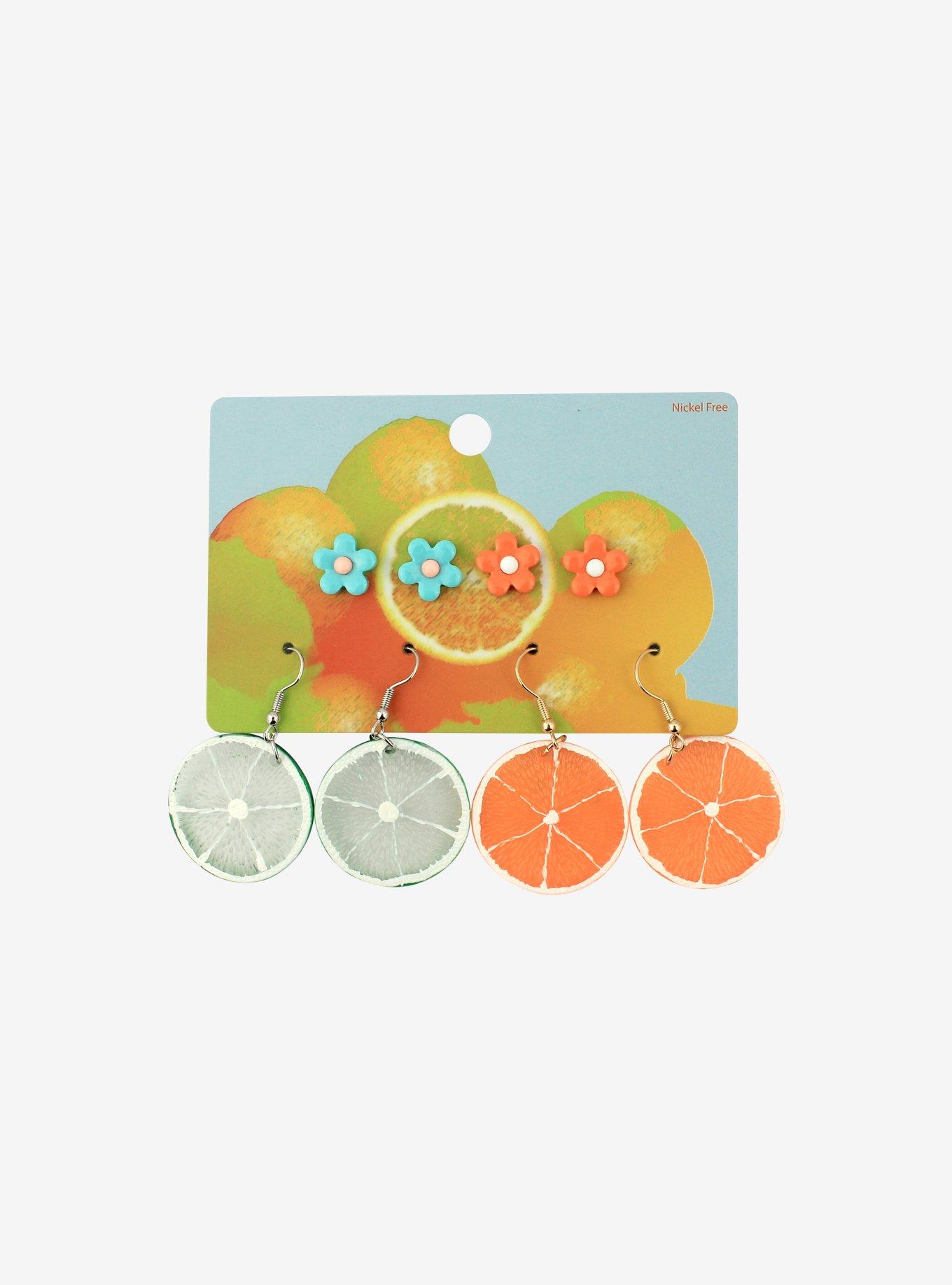 Lime Orange & Flower Earring Set, , alternate
