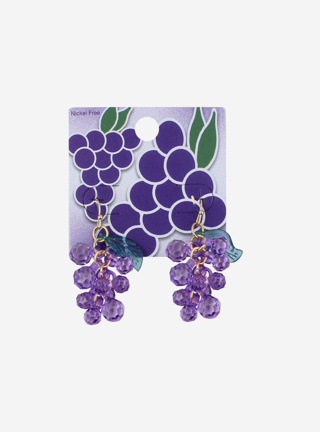Grapes Beaded Drop Earrings, , alternate