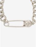 Silver Skull Safety Pin Chain Bracelet, , alternate