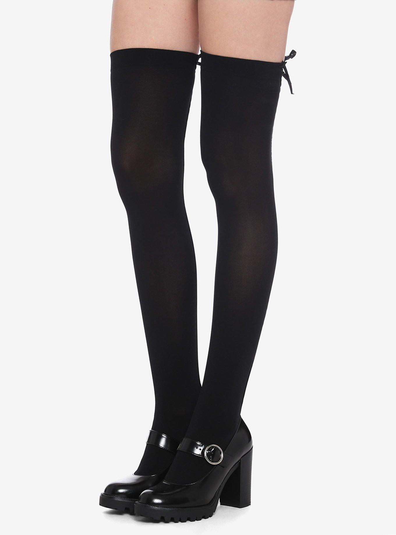 Black Lace-Up Thigh Highs, , alternate