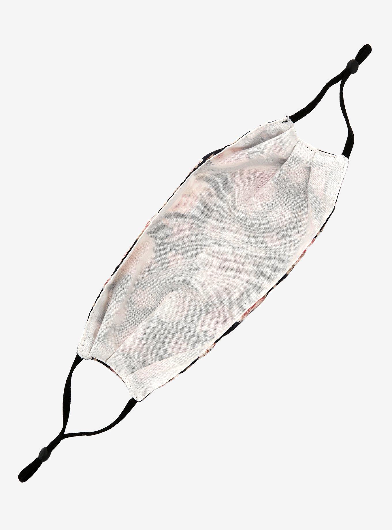 Black Floral Satin Fashion Face Mask, , alternate