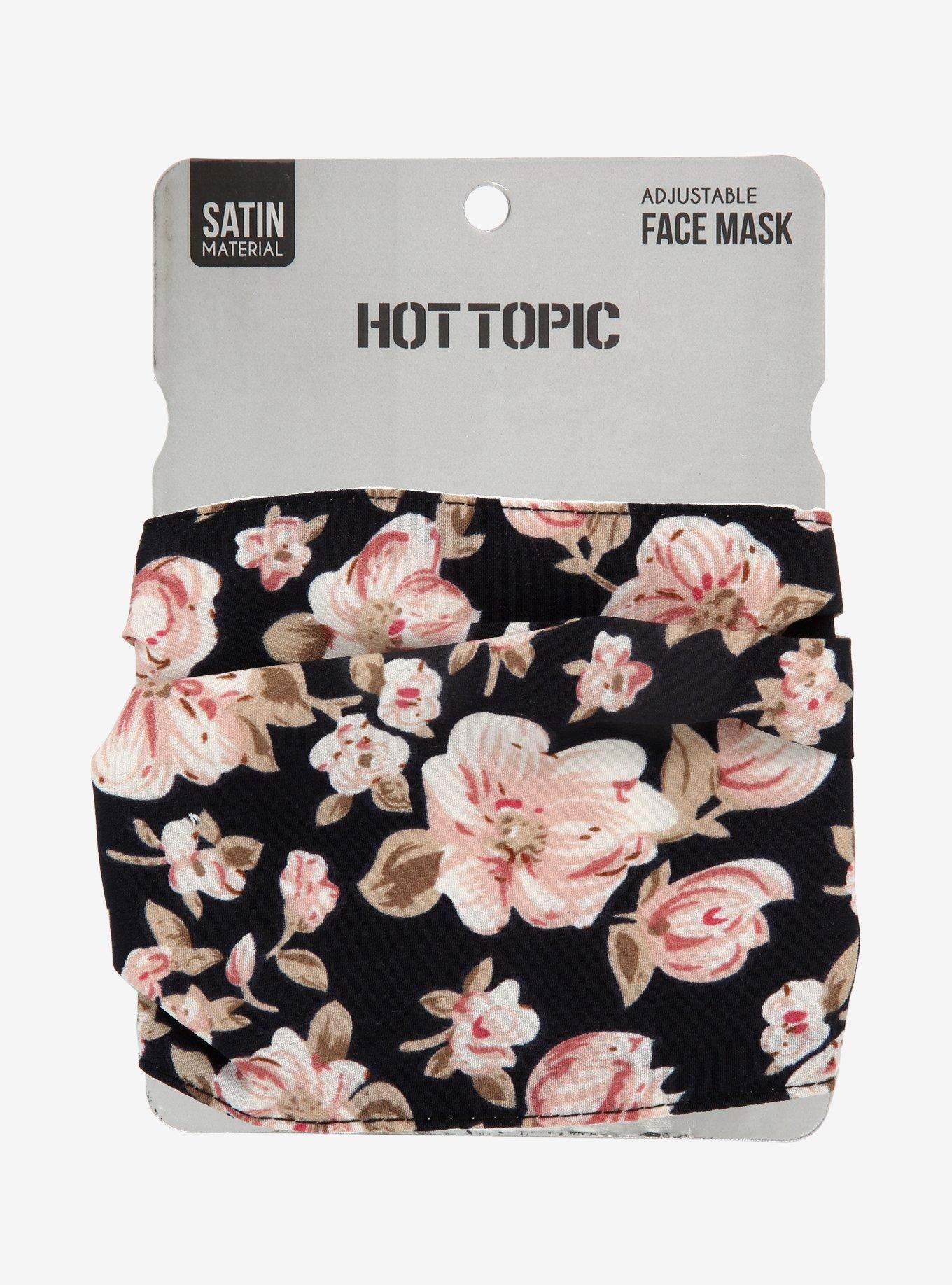 Black Floral Satin Fashion Face Mask, , alternate
