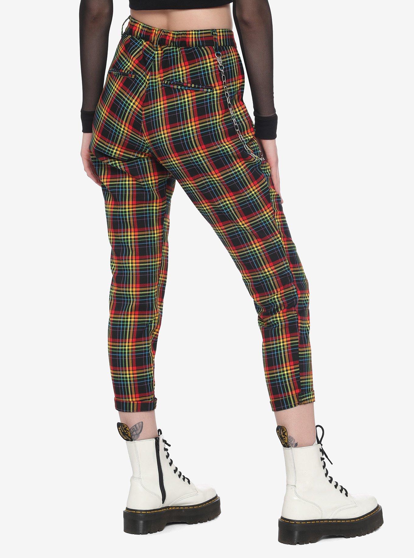 Rainbow Grid Pants With Detachable Chain