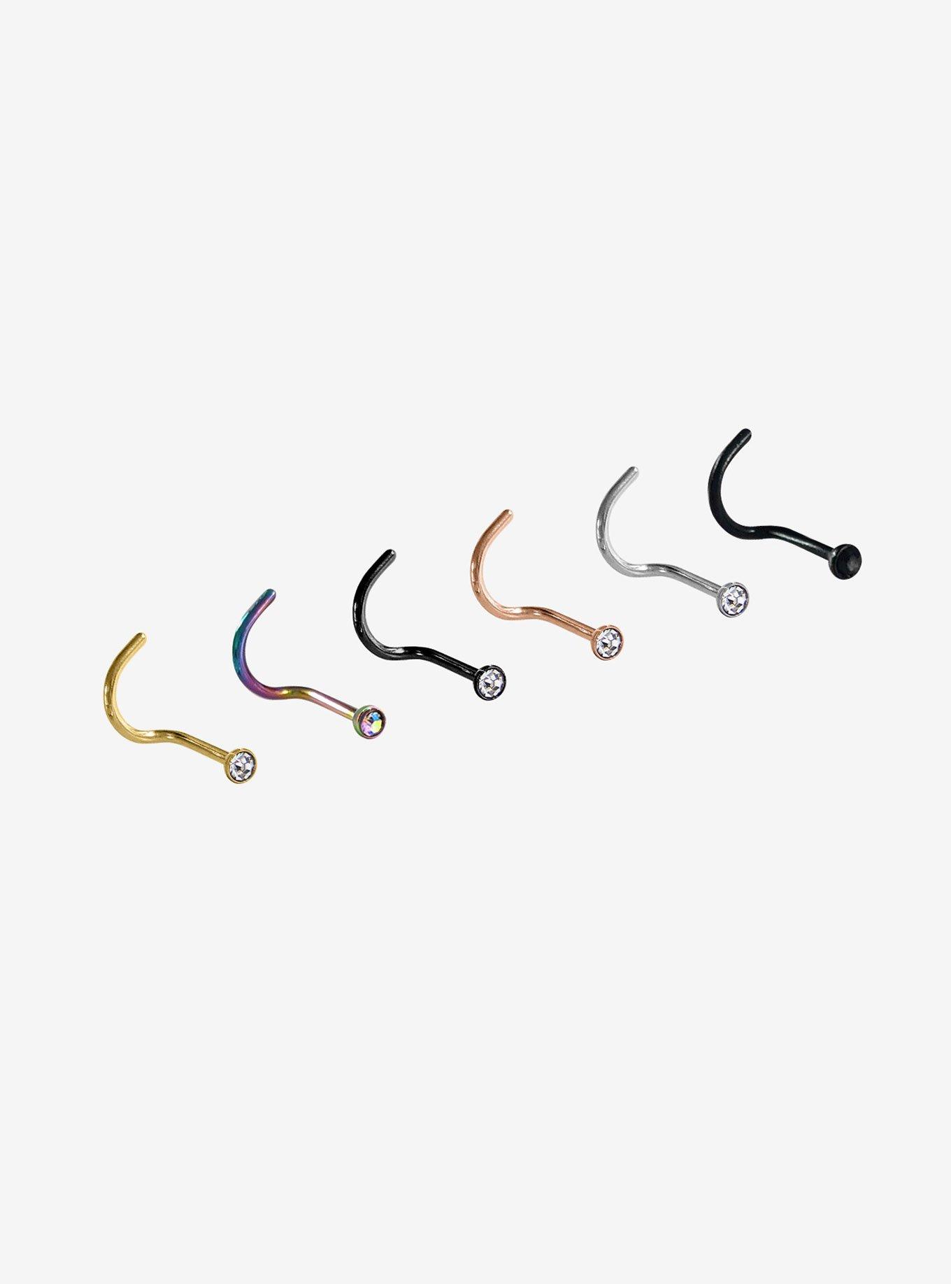 Steel CZ Multicolor Screw Nose Stud 6 Pack, MULTI, alternate