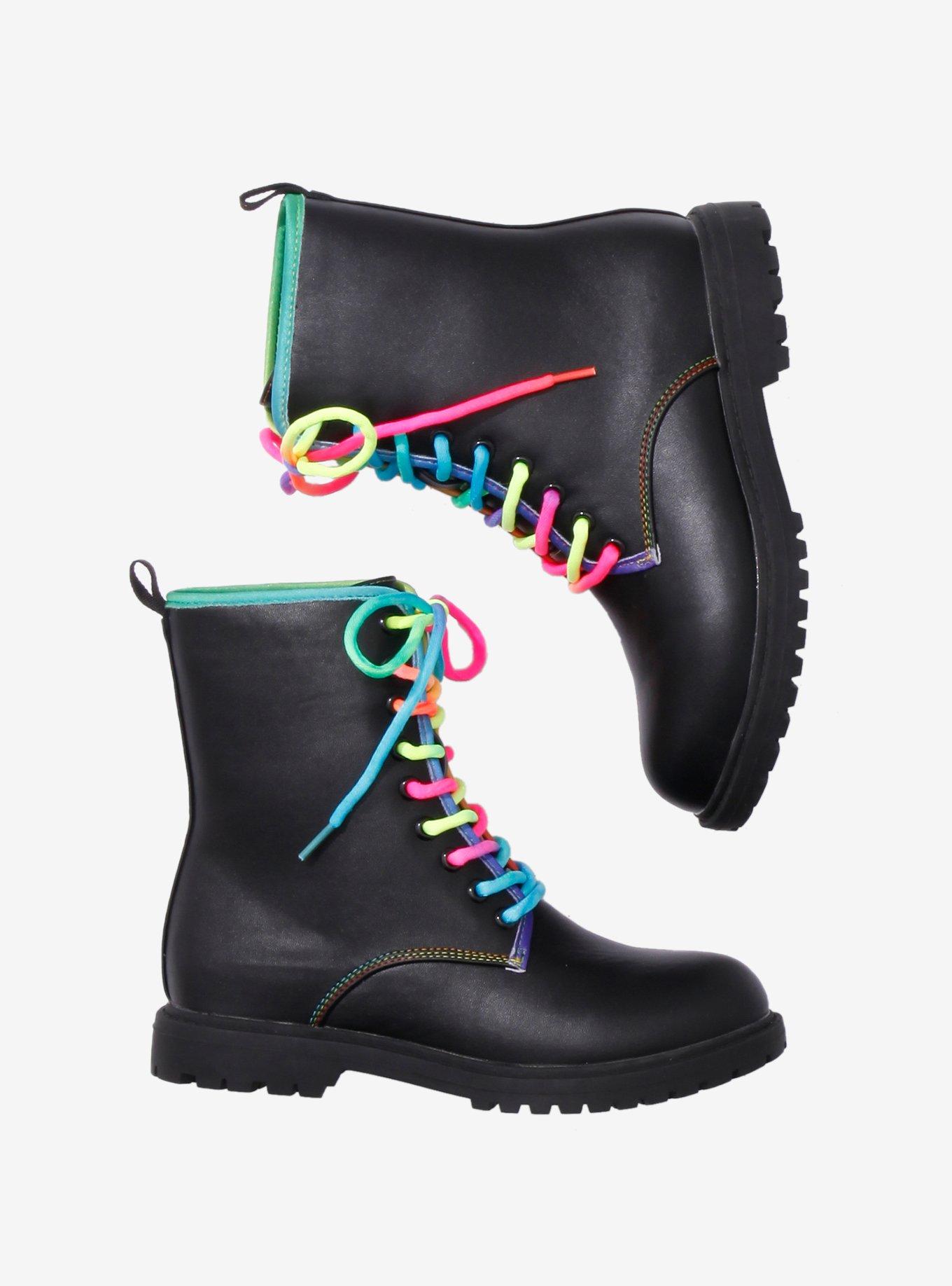 Rainbow Lace Combat Boots, MULTI, alternate